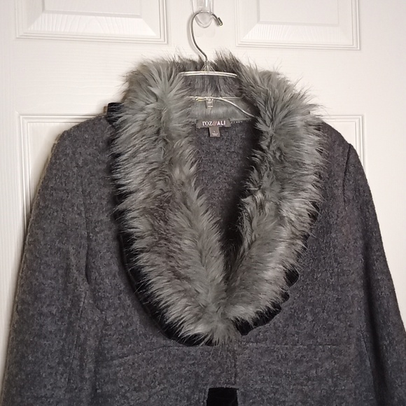 Roz & Ali Gray Wool Velvet Trim Blazer Jacket Coat w/Faux Fur Collar Siz… - Picture 3 of 9